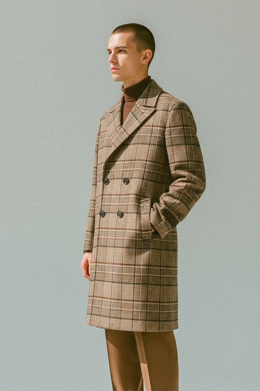 Classic Plaid Double-Breasted Coat zdjęcie 2