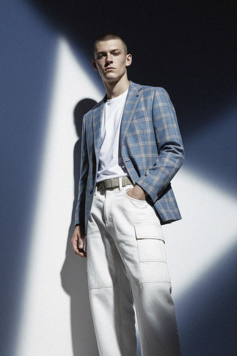 Blue Plaid Blazer for Versatile Styling zdjęcie 2