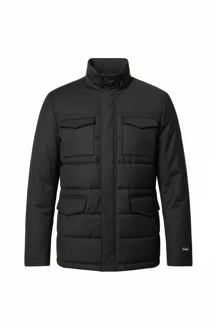 Black Padded Utility Jacket with Multiple Pockets zdjęcie 1