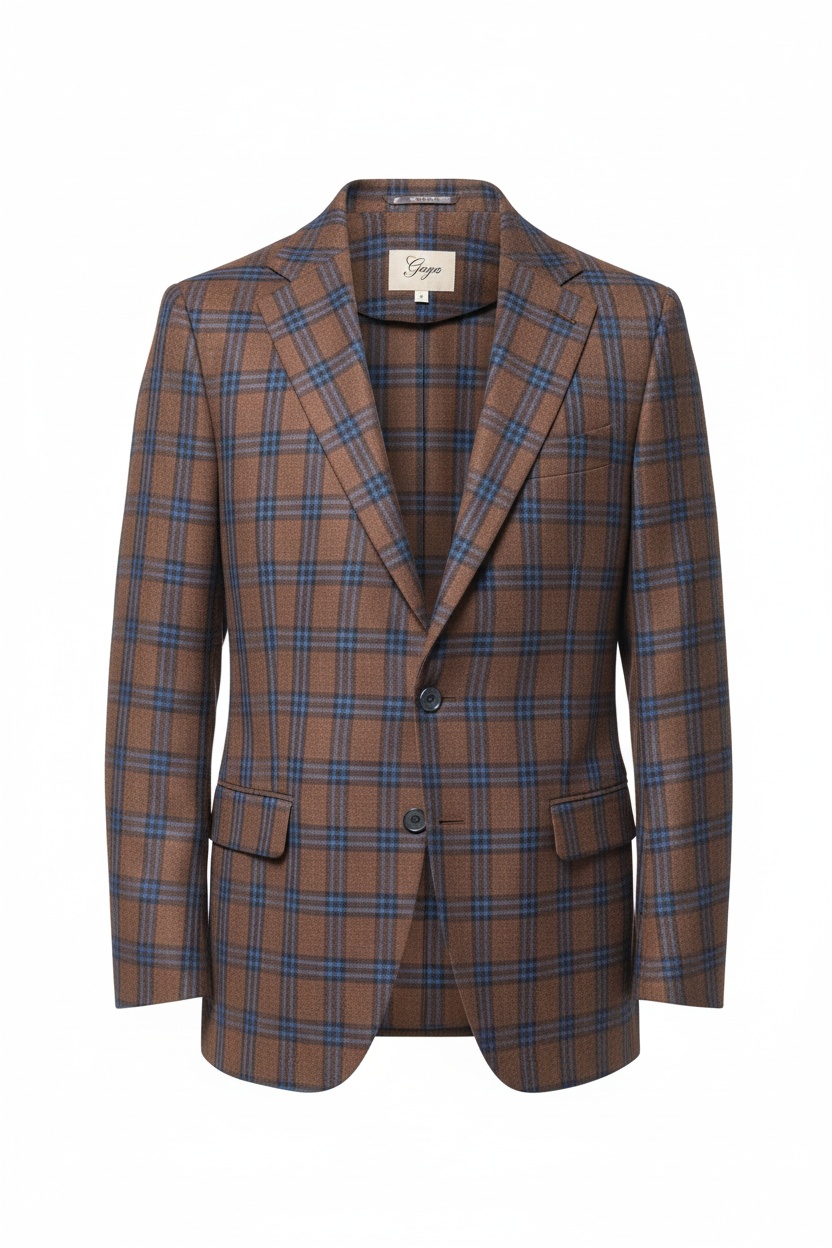 Tailored Brown Plaid Blazer with Blue Grid zdjęcie 1