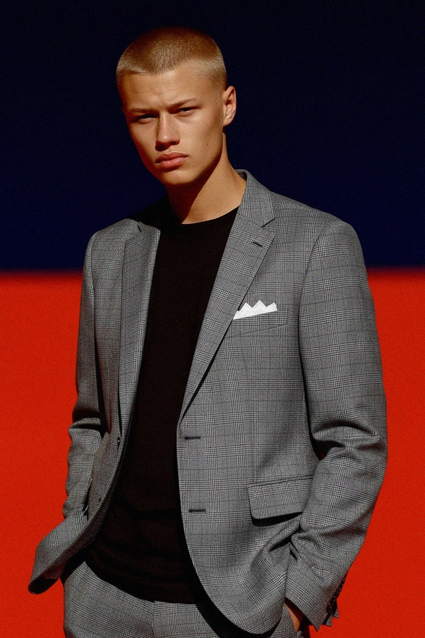 Stylowa szara marynarka w kratę zdjęcie 3