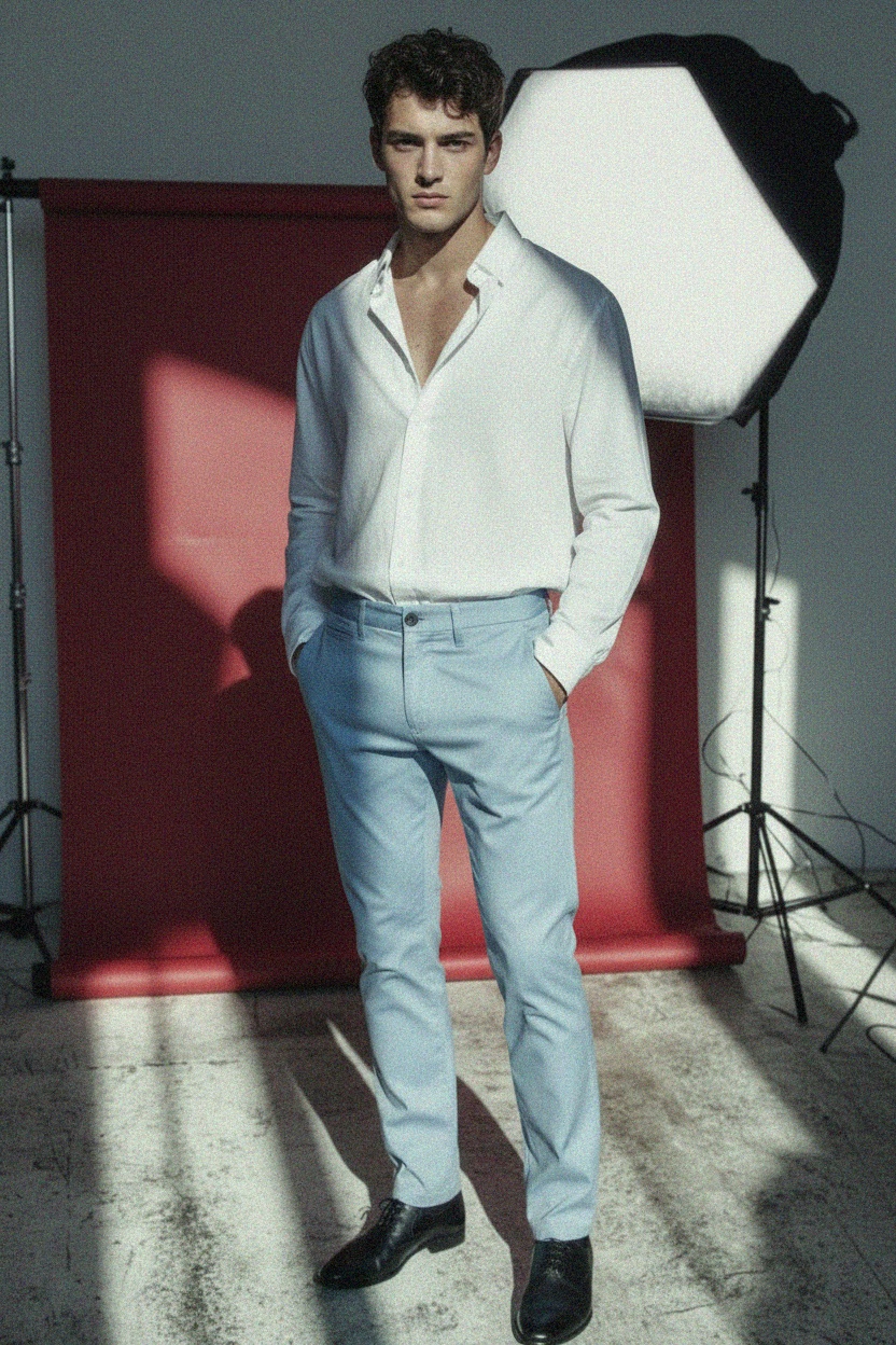 Jasnoniebieskie spodnie chino o dopasowanym kroju zdjęcie 3