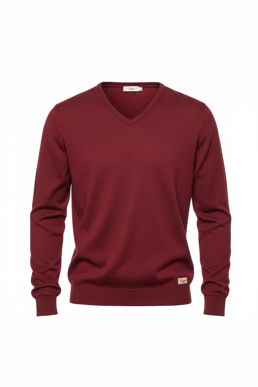 Classic V-Neck Knit Sweater in Rich Red zdjęcie 1