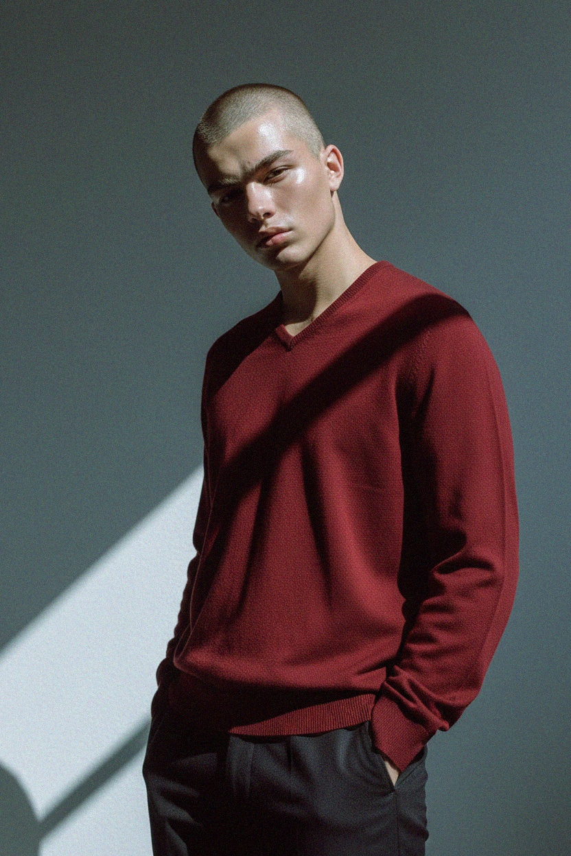 Classic V-Neck Knit Sweater in Rich Red zdjęcie 2