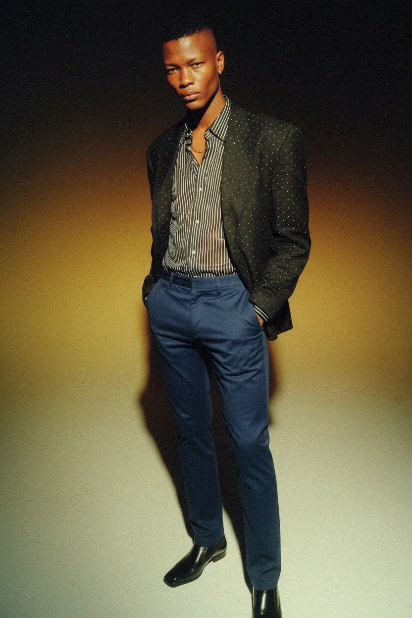 Klasyczne niebieskie spodnie chino o dopasowanym kroju zdjęcie 3