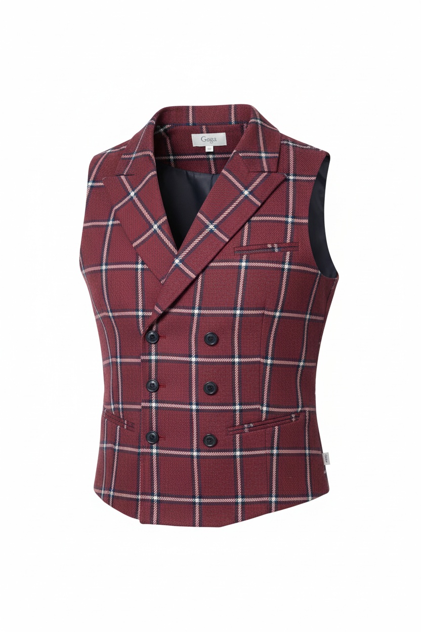 Classic Plaid Double-Breasted Vest zdjęcie 1