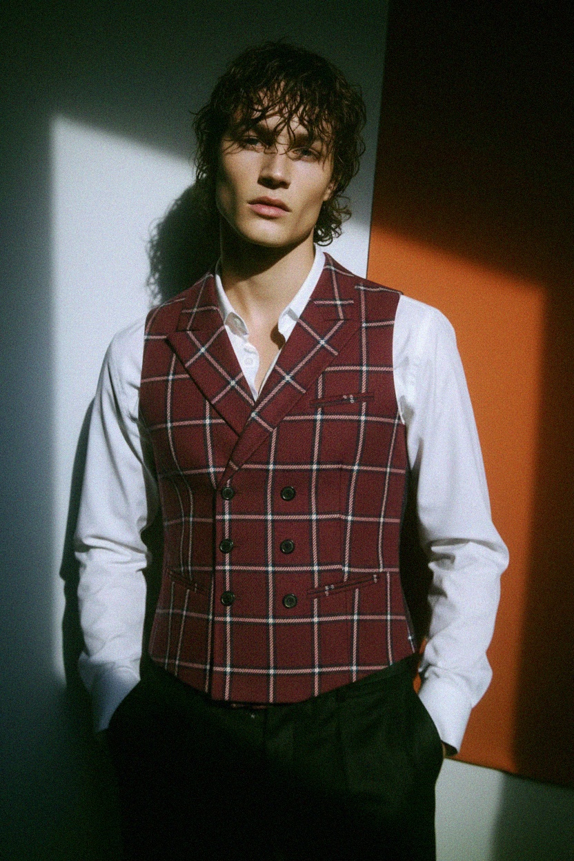Classic Plaid Double-Breasted Vest zdjęcie 2