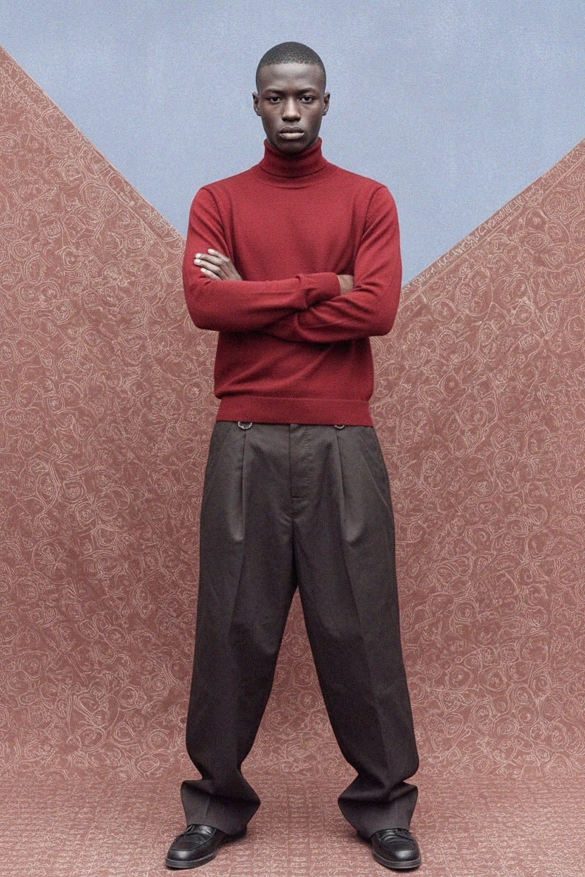 Czerwony sweter z golfem zdjęcie 3