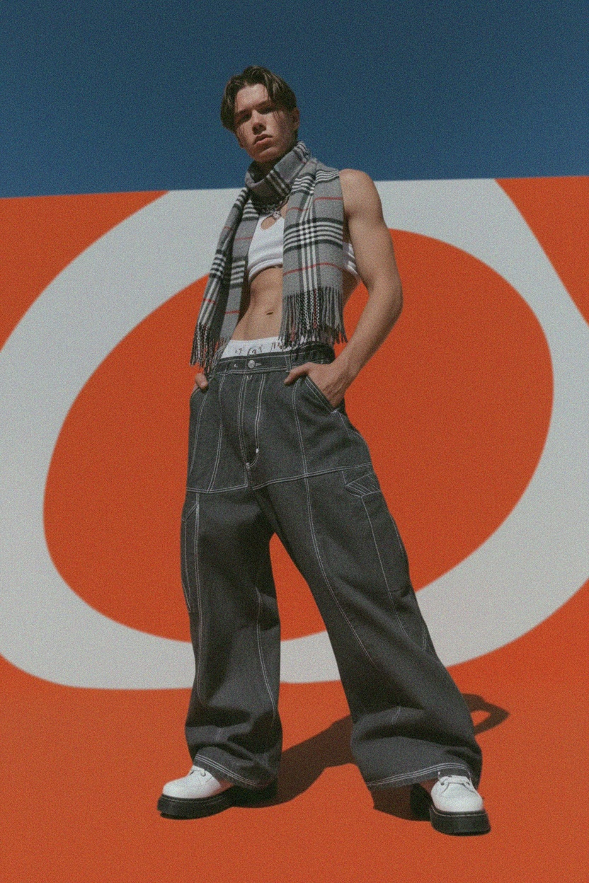 Klasyczny szalik w kratę z frędzlami na brzegach zdjęcie 3