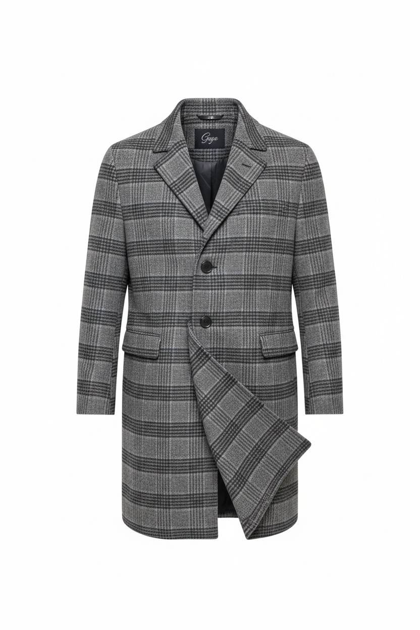 Stylish Grey Plaid Overcoat zdjęcie 1