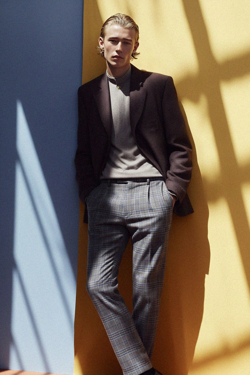 Spodnie w kratę o dopasowanym kroju zdjęcie 3