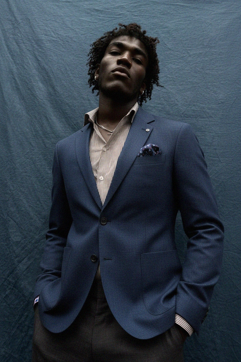 Teksturowana niebieska marynarka na styl smart casual zdjęcie 3