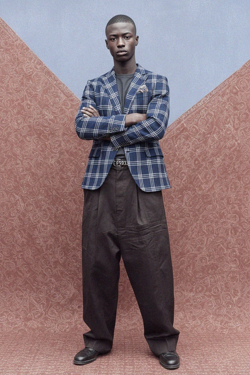 Textured Blue Plaid Blazer zdjęcie 2