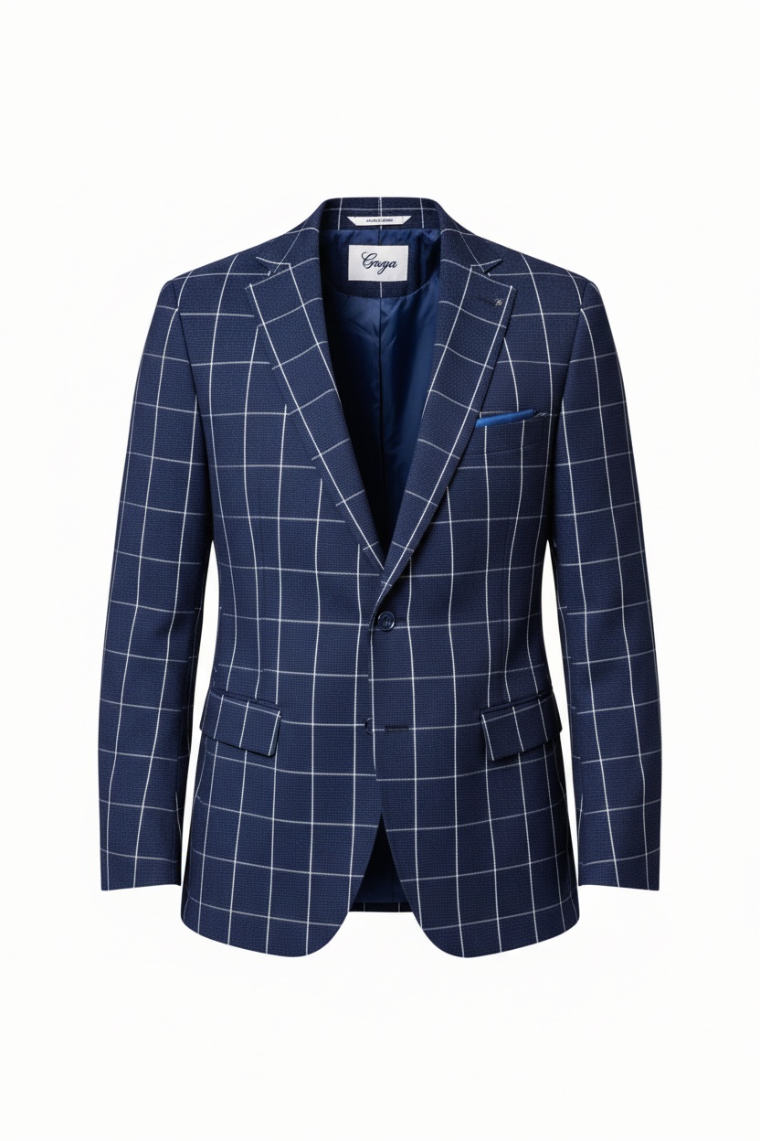Navy Windowpane Check Blazer zdjęcie 1