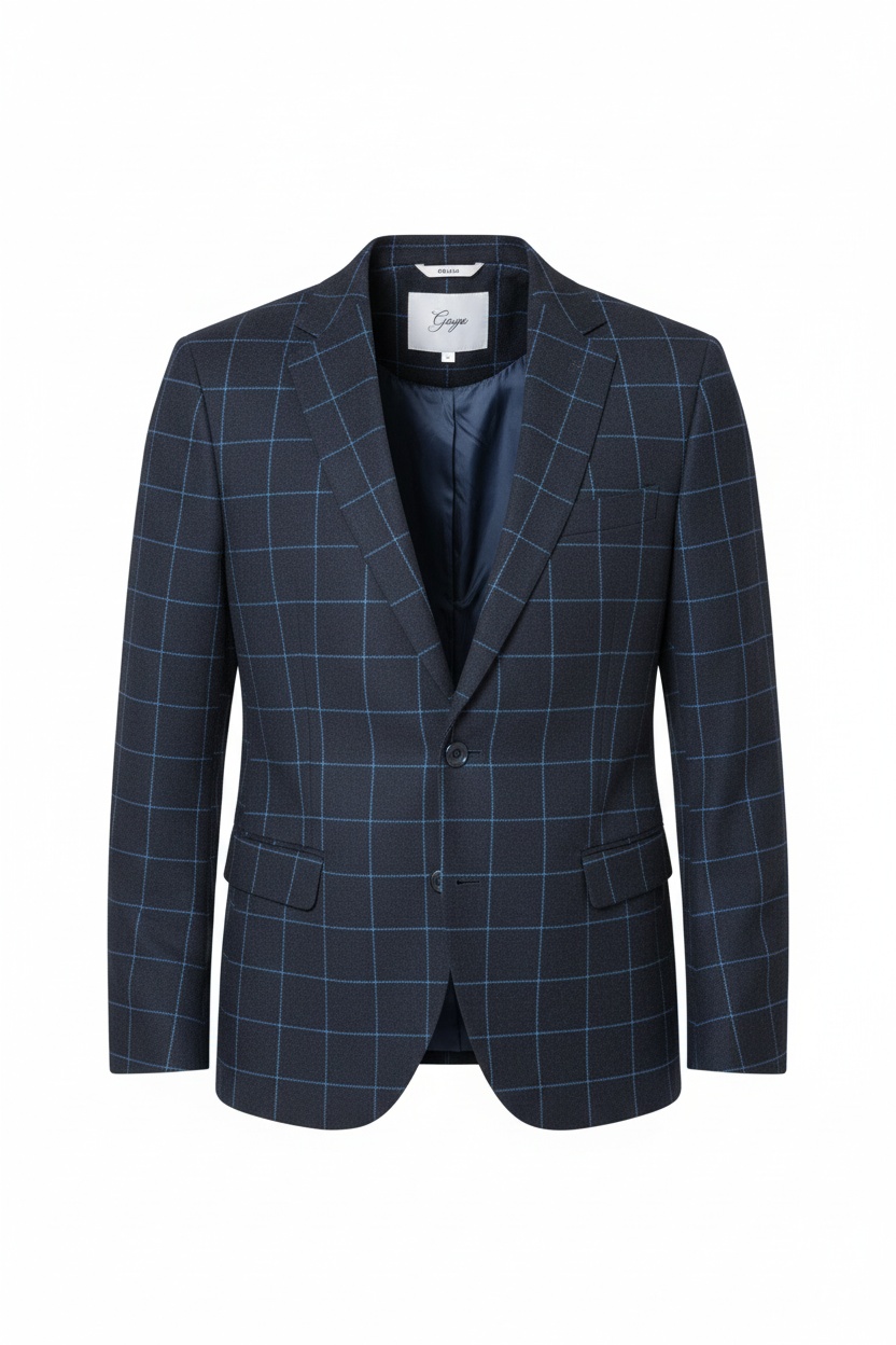 Blue Plaid Blazer with Grid Pattern zdjęcie 1