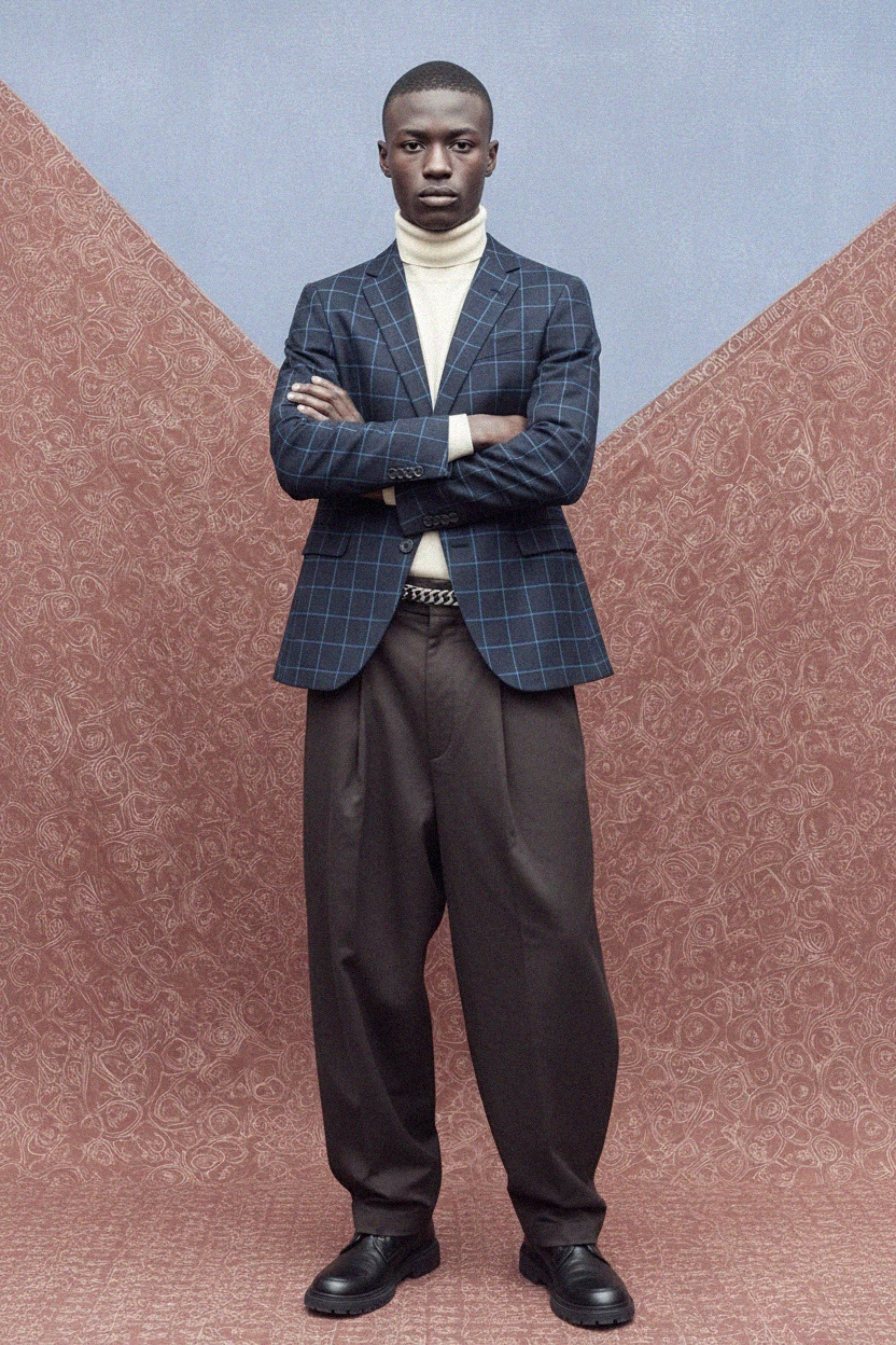 Blue Plaid Blazer with Grid Pattern zdjęcie 2