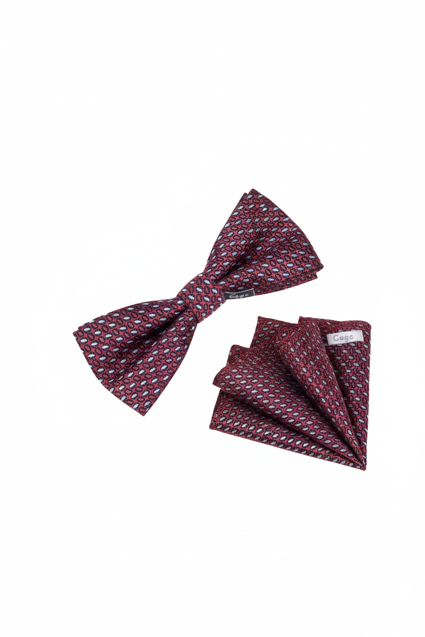 Red Patterned Bow Tie & Pocket Square Set zdjęcie 1