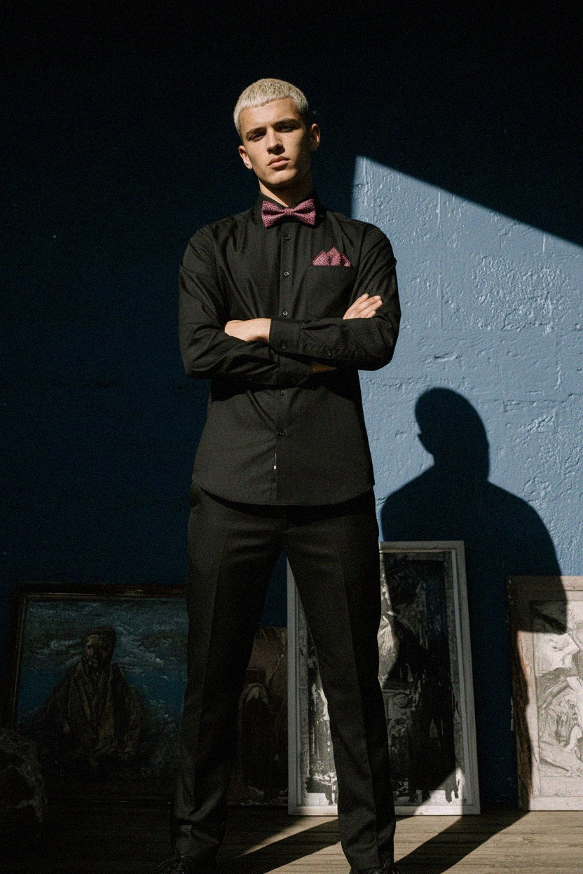 Red Patterned Bow Tie & Pocket Square Set zdjęcie 2