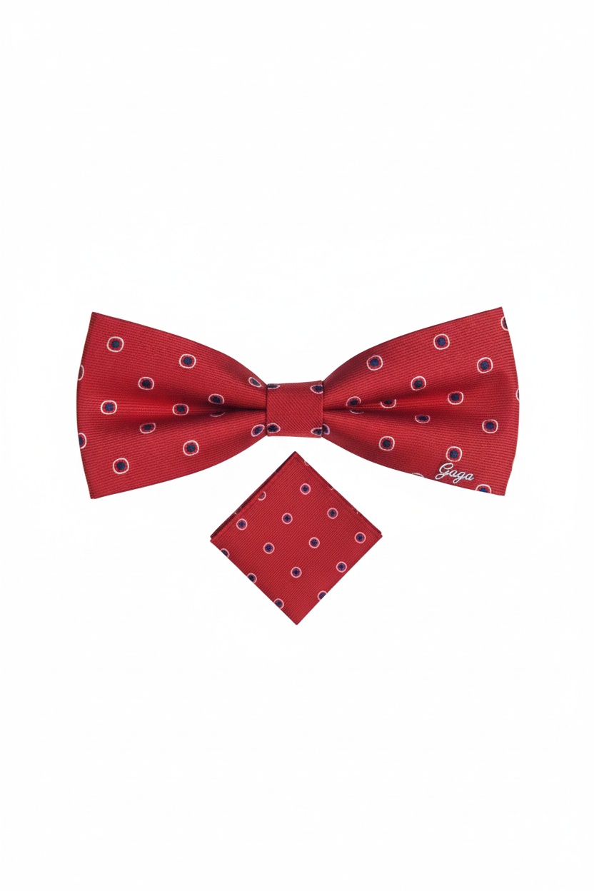 Red Polka Dot Bow Tie & Pocket Square Set by LANCERTO zdjęcie 1