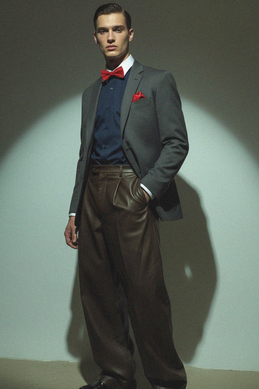 Red Polka Dot Bow Tie & Pocket Square Set by LANCERTO zdjęcie 2