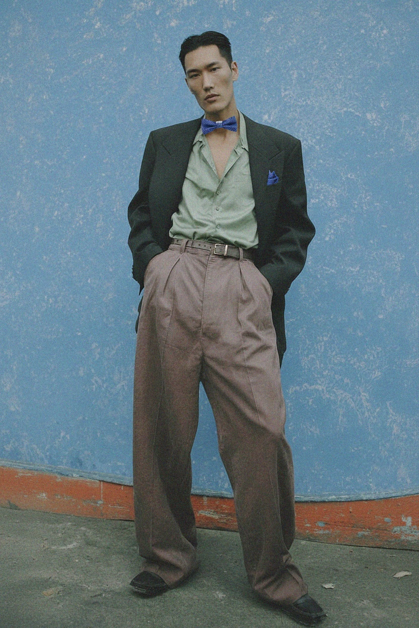 Zestaw: niebieska muszka w kratkę i pasująca poszetka zdjęcie 3