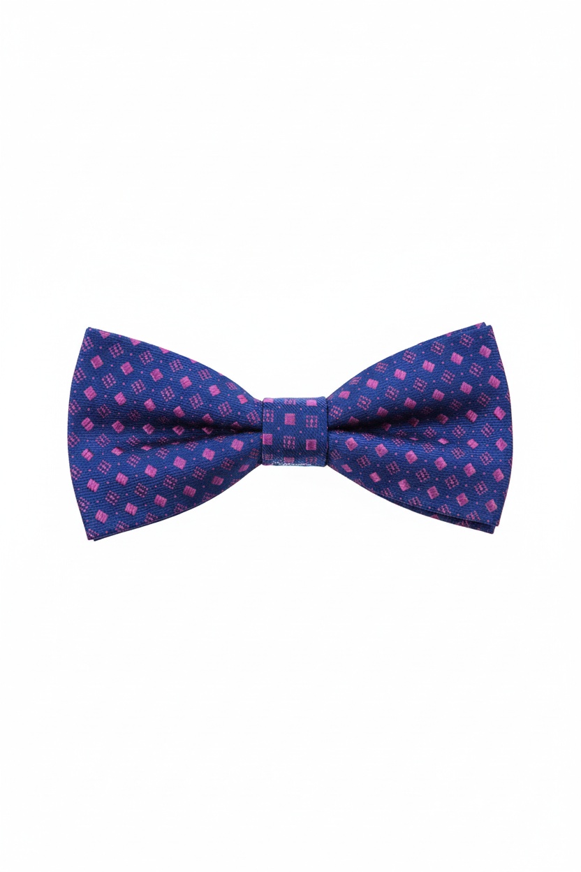 LANCERTO Blue Bow Tie with Pink Square Pattern zdjęcie 1