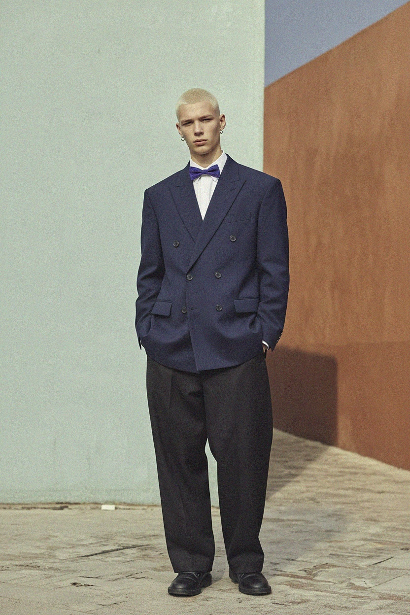 LANCERTO Blue Bow Tie with Pink Square Pattern zdjęcie 2