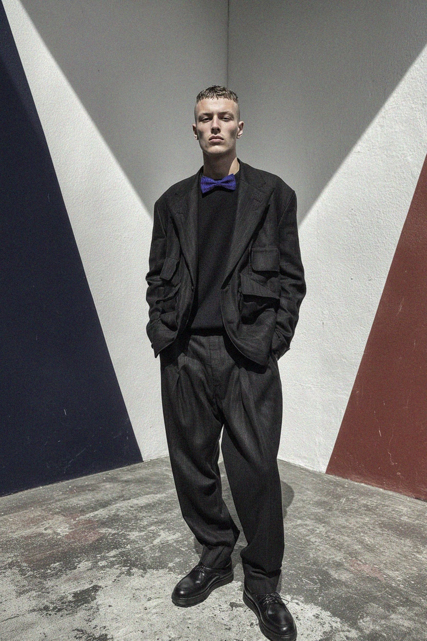 LANCERTO Niebieska muszka z różowym kwadratowym wzorem zdjęcie 3