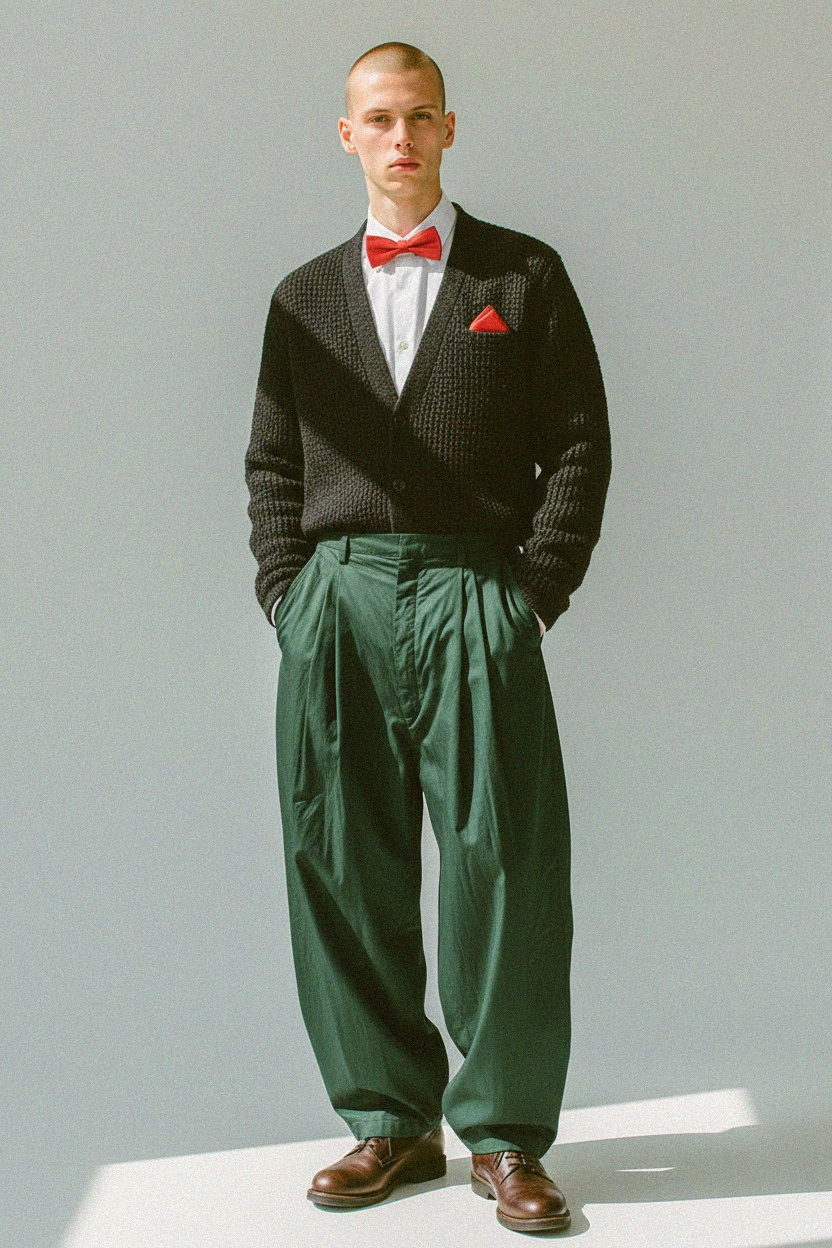 LANCERTO Red Textured Bow Tie & Pocket Square Set zdjęcie 2