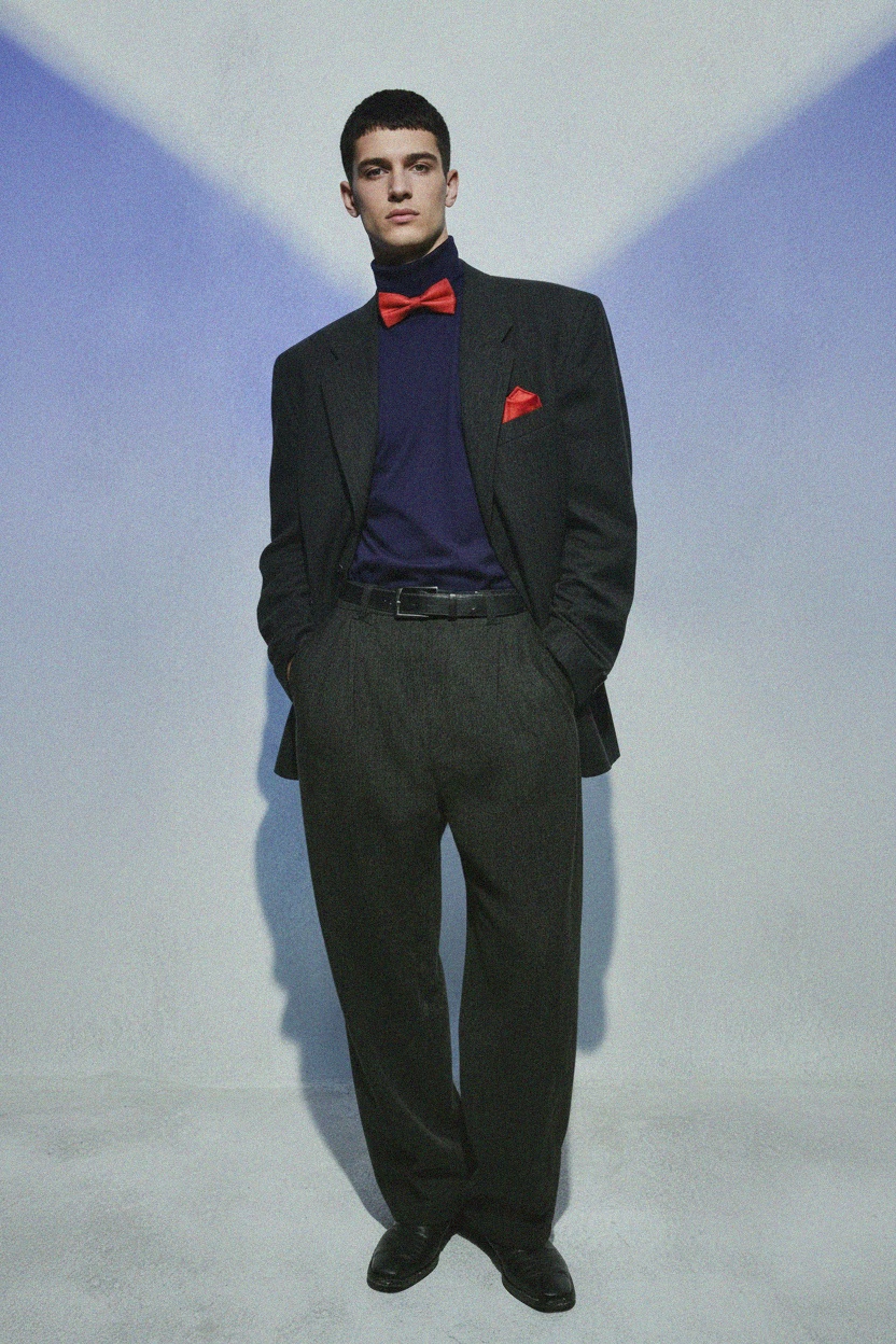 Zestaw LANCERTO: czerwona teksturowana muszka i poszetka zdjęcie 3