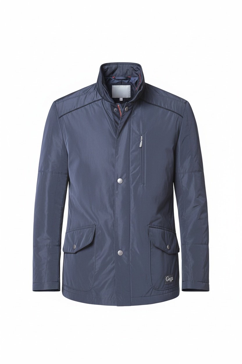 Navy Stand Collar Jacket with Utility Pockets zdjęcie 1