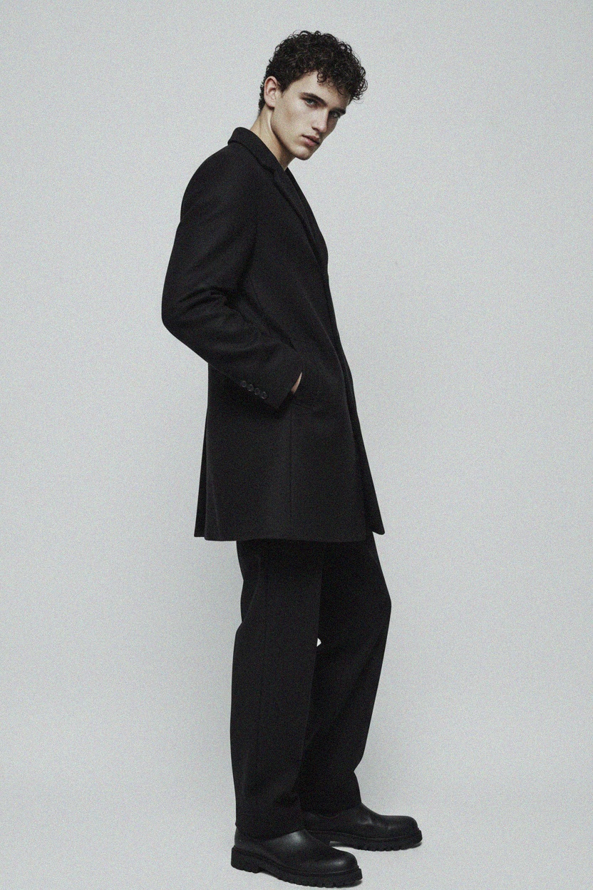 Classic Black Single-Breasted Coat zdjęcie 2