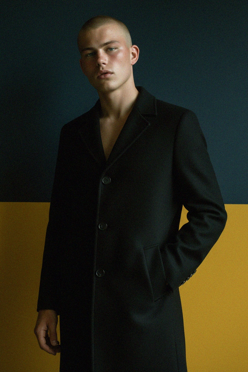 Klasyczny czarny jednorzędowy płaszcz zdjęcie 3