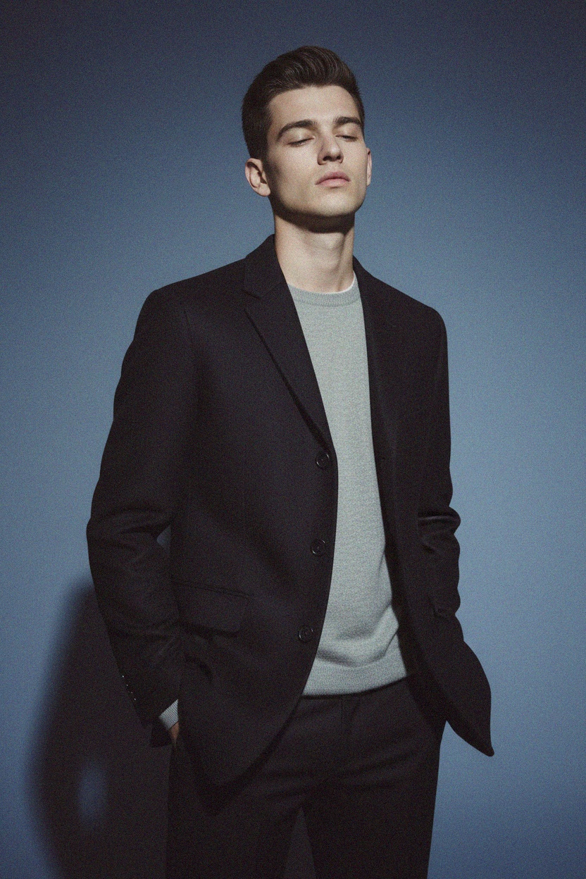 Klasyczny, dopasowany czarny płaszcz zdjęcie 3