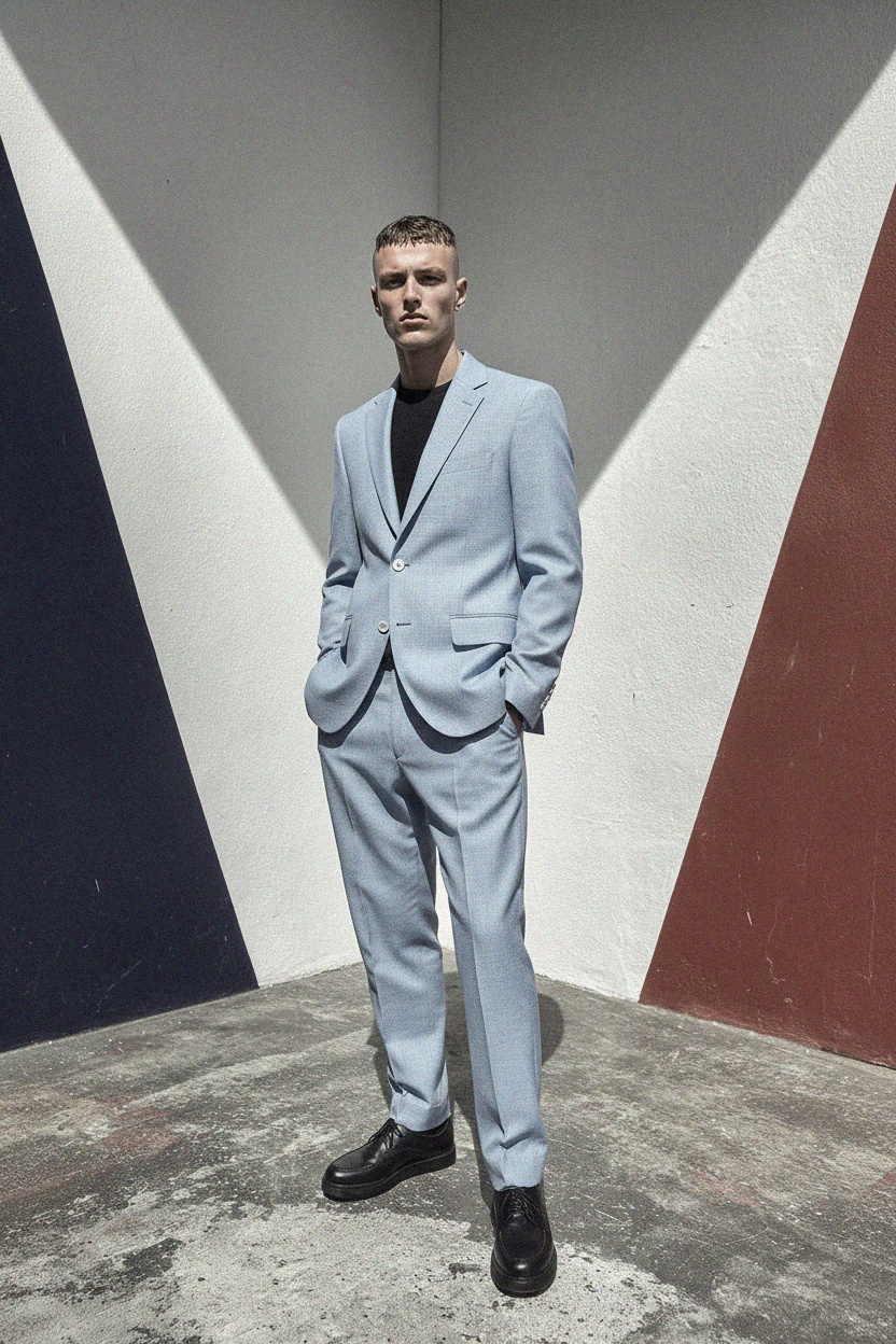 Textured Light Blue Blazer zdjęcie 2