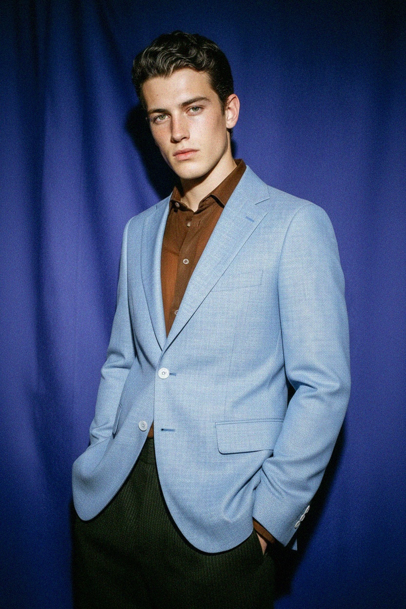 Teksturowana jasnoniebieska marynarka zdjęcie 3