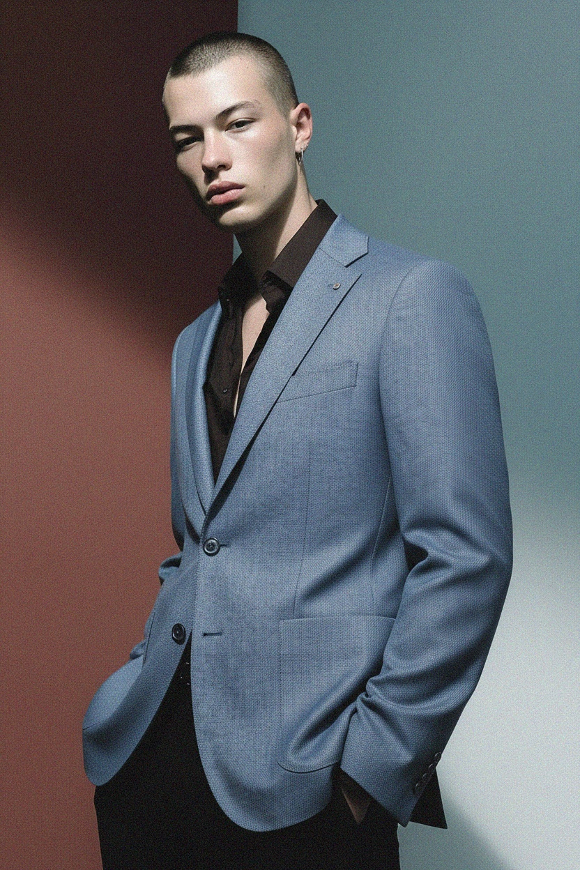 Jasnoniebieska teksturowana marynarka zdjęcie 3