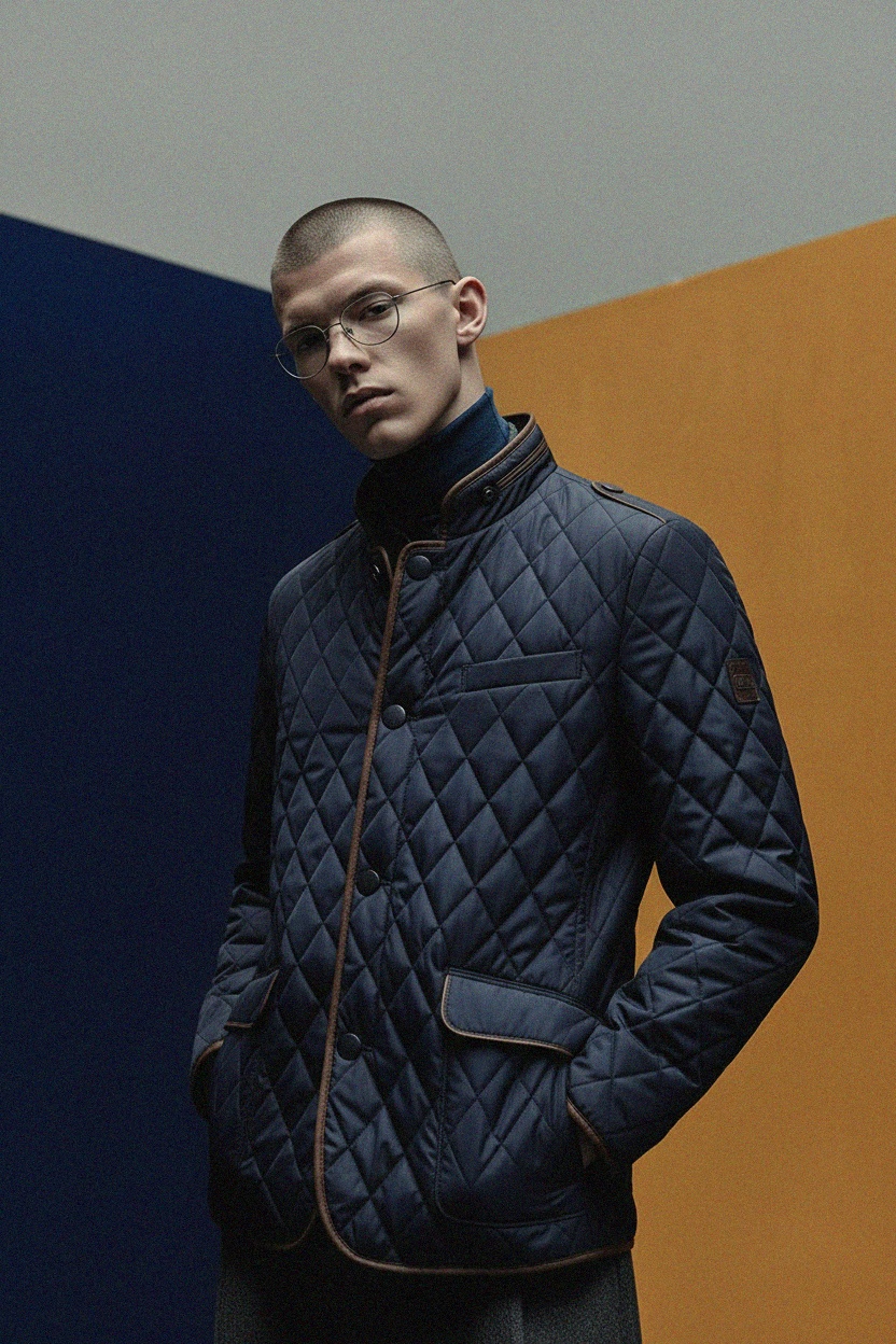 Navy Diamond Quilted Jacket zdjęcie 2