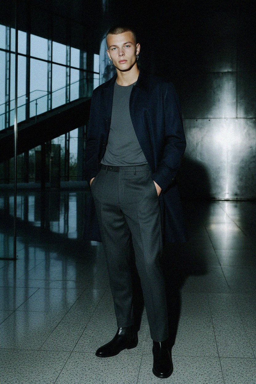 Klasyczny ciemnoniebieski płaszcz Mac zdjęcie 3