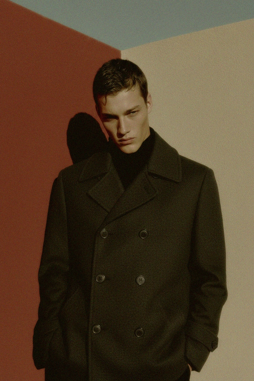 Klasyczny dwurzędowy płaszcz typu peacoat zdjęcie 3