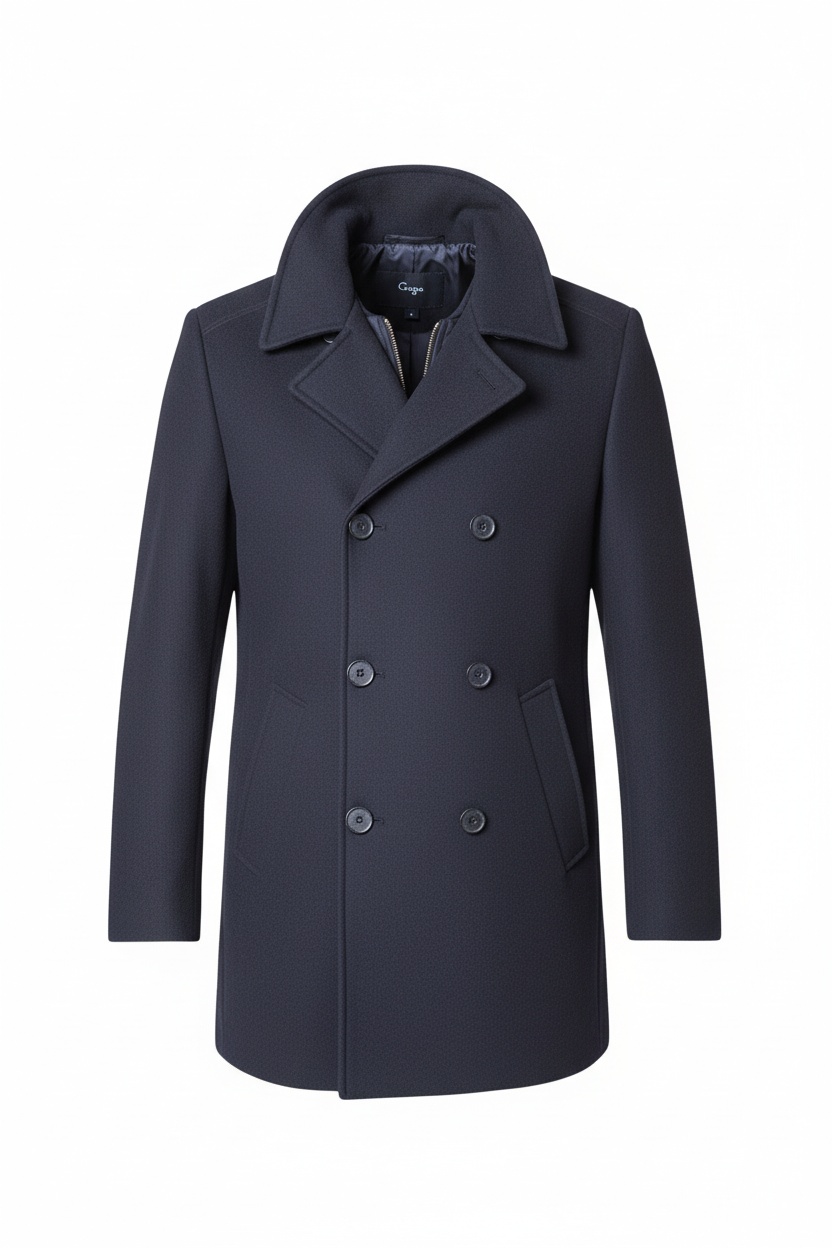 Navy Double-Breasted Wool Blend Coat zdjęcie 1