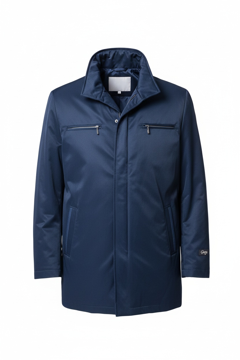 Classic Blue Mid-Length Coat with Zipper Details zdjęcie 1