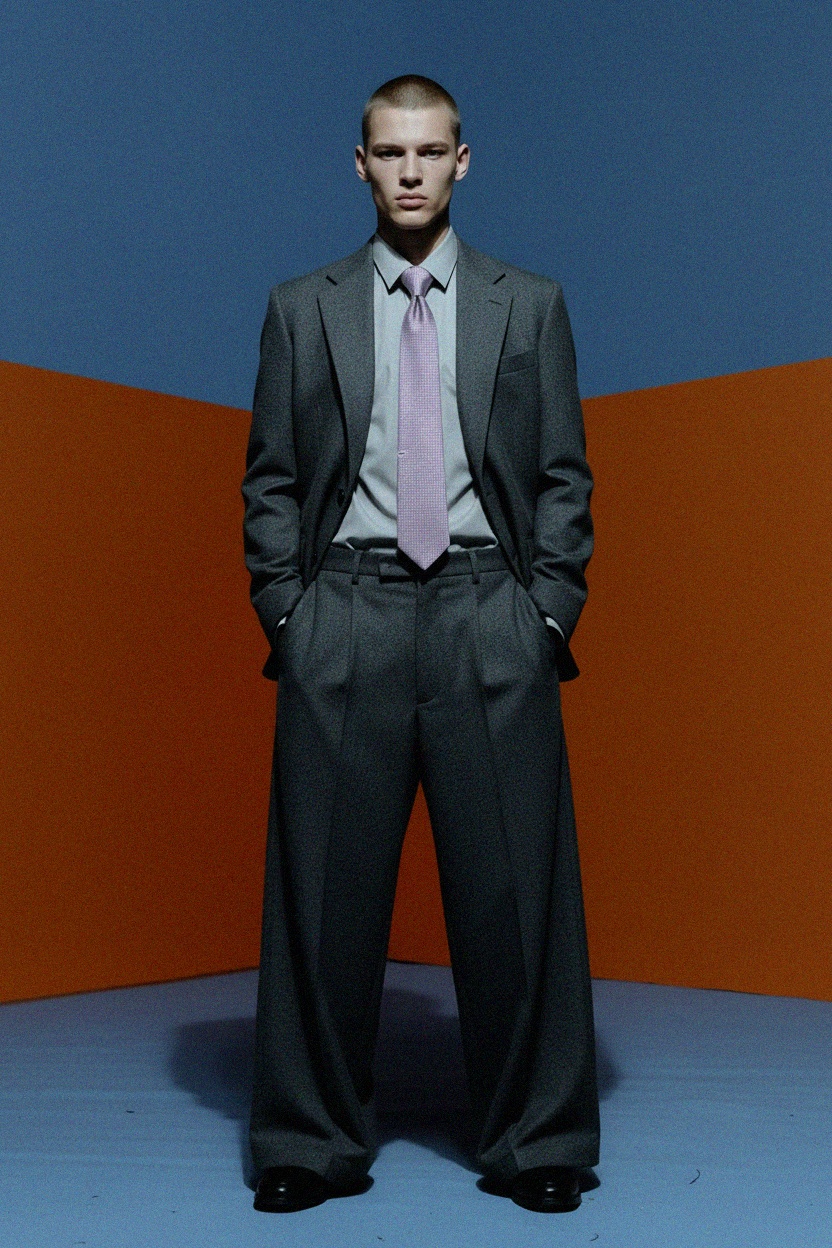 Jasnofioletowy krawat w geometryczny wzór zdjęcie 3