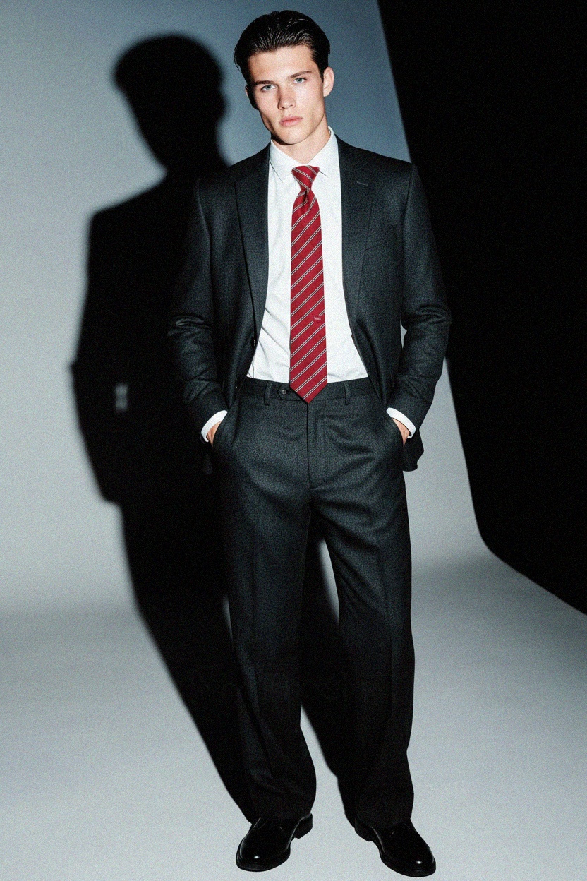 Klasyczny czerwony krawat w paski zdjęcie 3