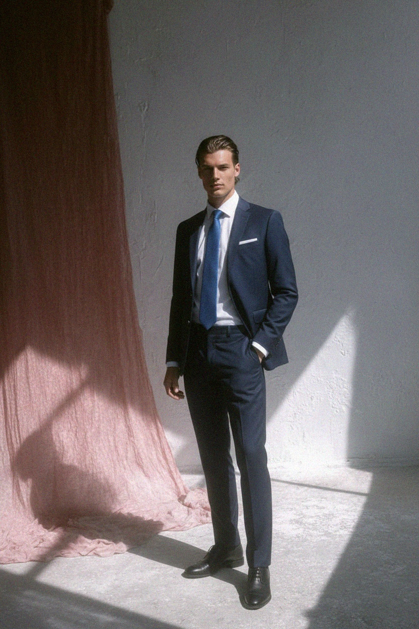 Elegancki niebieski krawat z fakturą zdjęcie 3