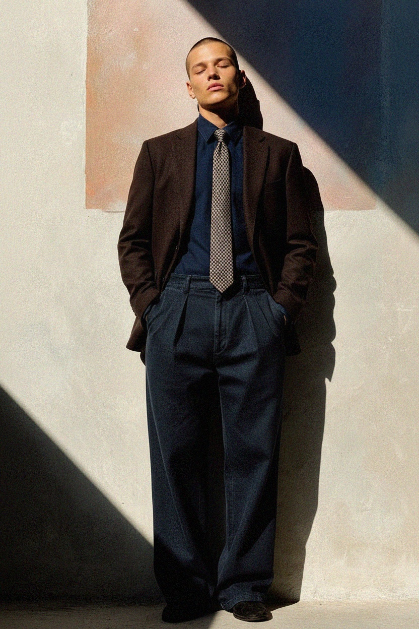 Brown Check Pattern Tie zdjęcie 2