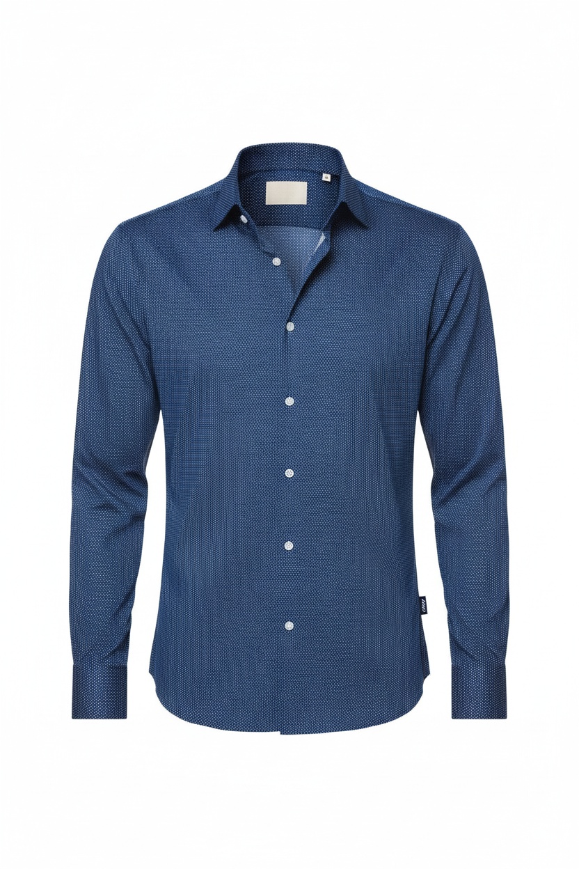 Blue Dotted Slim Fit Long Sleeve Shirt zdjęcie 1