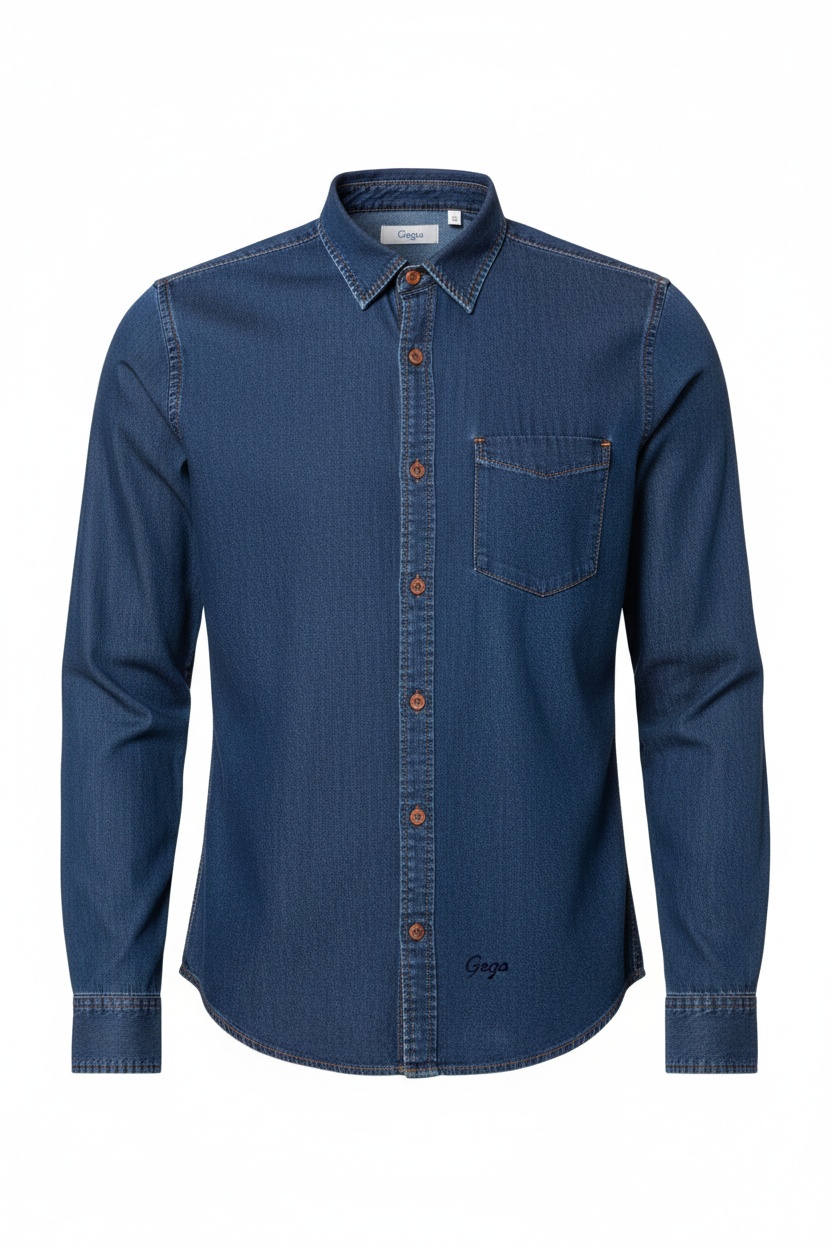 Classic Blue Denim Button-Up Shirt zdjęcie 1