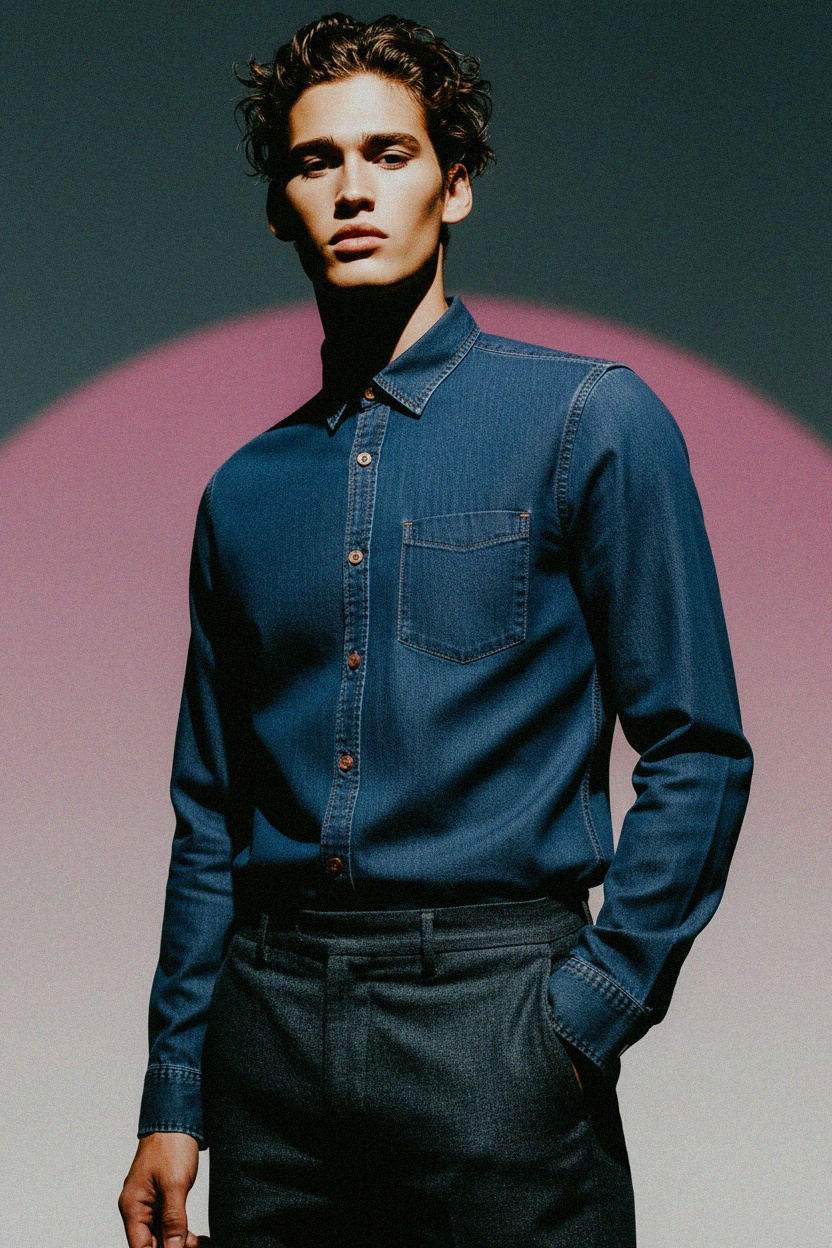 Klasyczna niebieska dżinsowa koszula zapinana na guziki zdjęcie 3