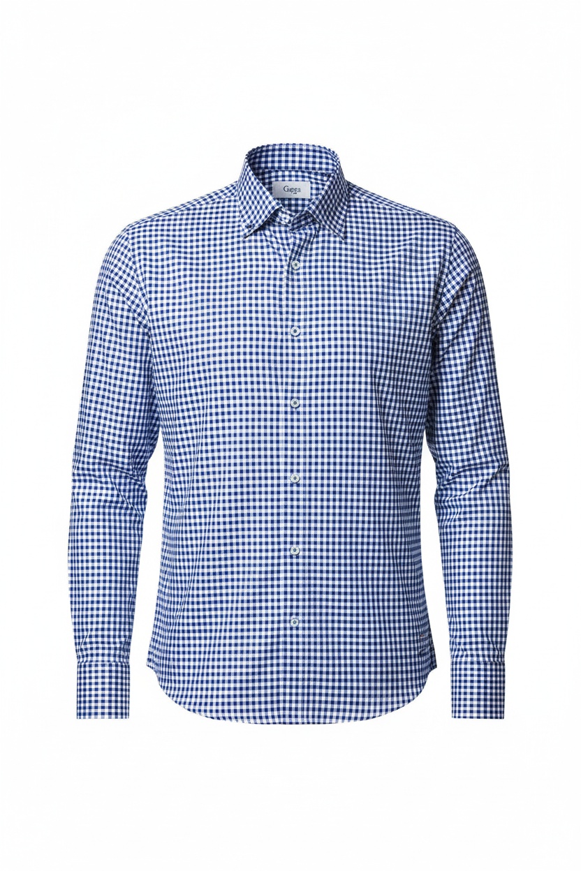 Classic Blue Gingham Check Button-Down Shirt zdjęcie 1